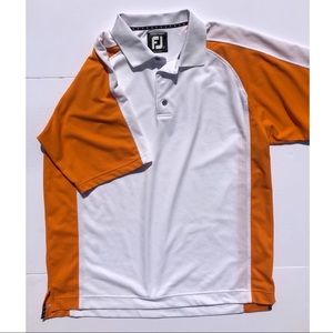 Orange and white Footjoy golf shirt.